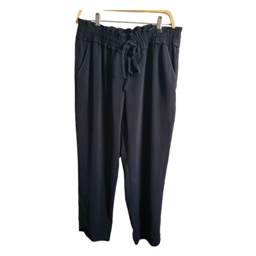 Zara Drawstring Jogger Trousers Pants Black Tie Waist High Rise